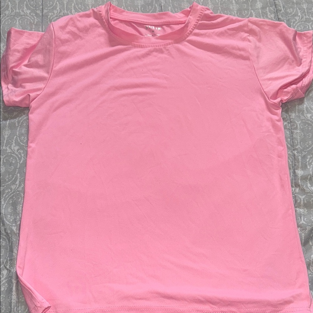SHEIN Pink Short Sleeve Tee Casual Crew Neck